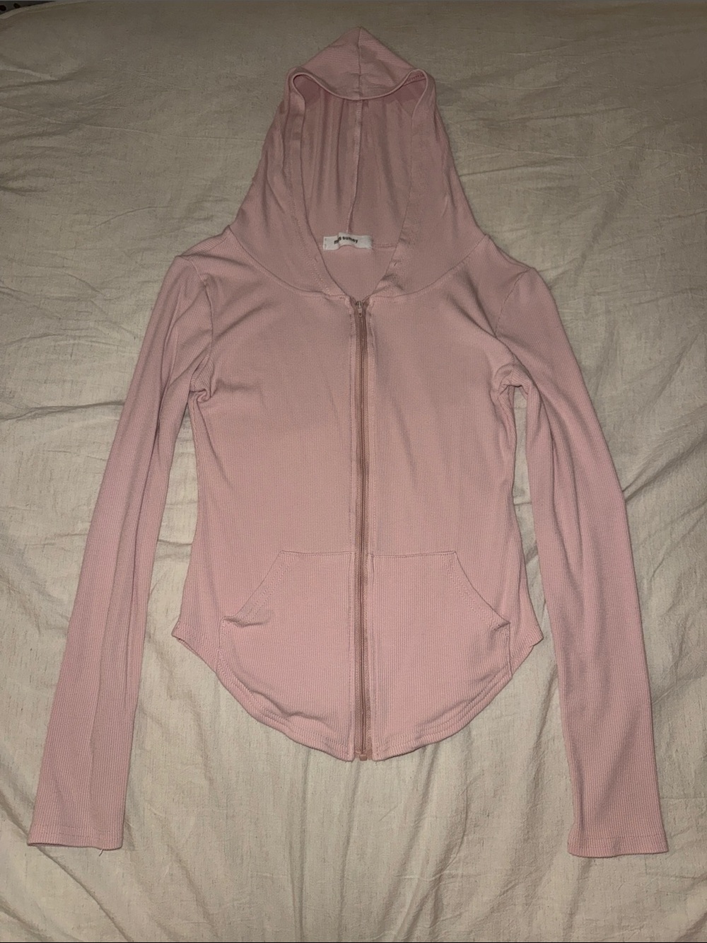 Women’s Light Pink Hooded Zip-Front Top